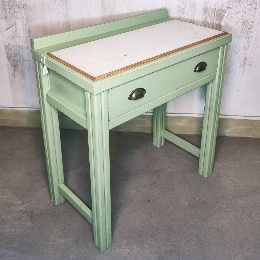 Tavolino verde acqua con piano in marmo